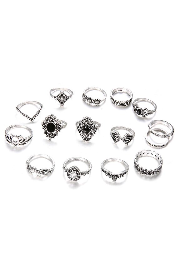 Retro Stone Crystal Stacking Midi Rings Pack Crystal Jewelry Accessories Women Bohemian Stackable Joint Finger Rings