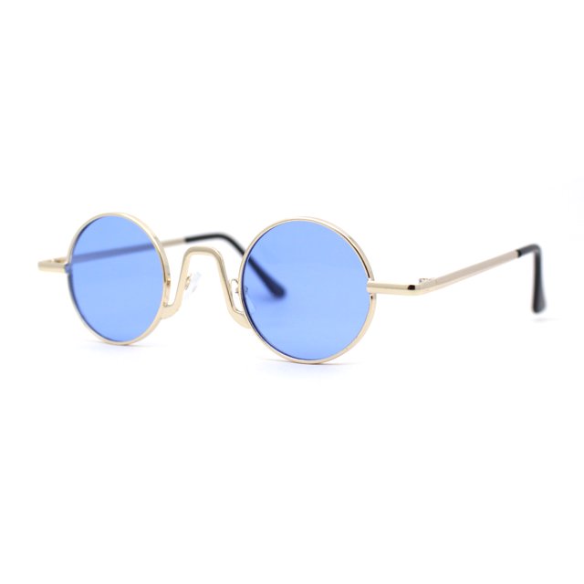 Retro Stoner Pimp Micro Round Circle Pop Color Lens Sunglasses Gold Blue