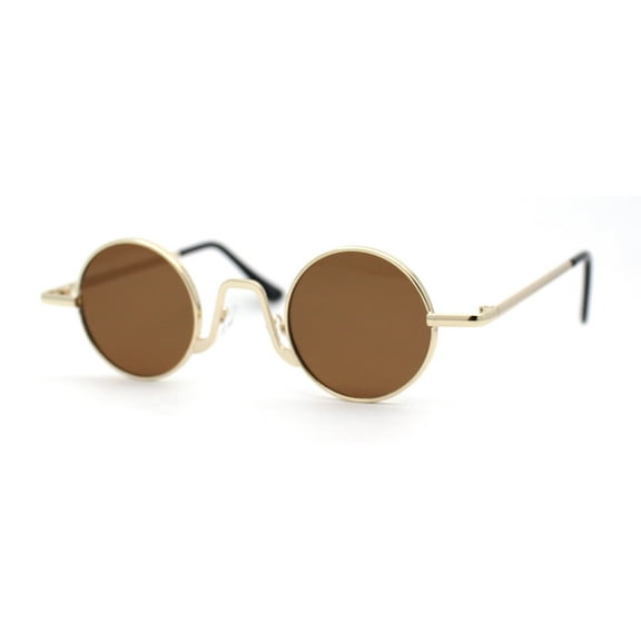 Retro Stoner Pimp Micro Round Circle Pop Color Lens Sunglasses Gold Brown