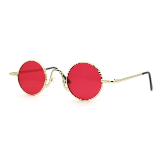 Retro Stoner Pimp Micro Round Circle Pop Color Lens Sunglasses Gold Red