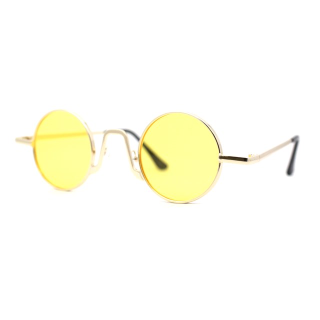 Retro Stoner Pimp Micro Round Circle Pop Color Lens Sunglasses Gold Yellow