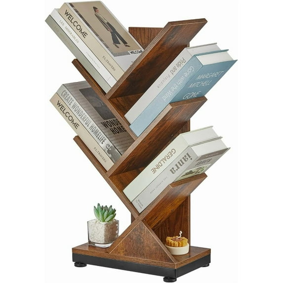 Retro Storage Shelve - Balcony - Office - 5 - Rack Tree Bookshelf - Living Room - Small Book Organizer for Bedroom - 5 Tier Floor Standing Bookcase for CDs/Magazine/Books