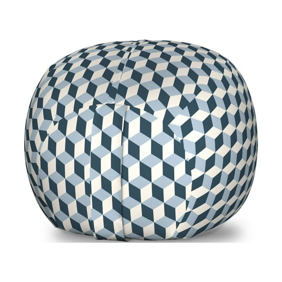 Retro Storage Toy Bag Chair, 3D Style Cubes Squares Pattern Geometric Old Fashioned Abstract Futuristic, Stuffed Animal Organizer Washable Bag, Large Size, Blue Pale Blue White, by Ambesonne