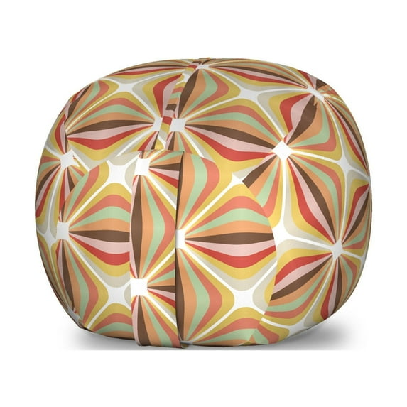 Retro Storage Toy Bag Chair, Abstract Geometrical Stripes with Curves in Different Colors Sixties Seventies Style, Stuffed Animal Organizer Washable Bag, Small Size, Multicolor, by Ambesonne