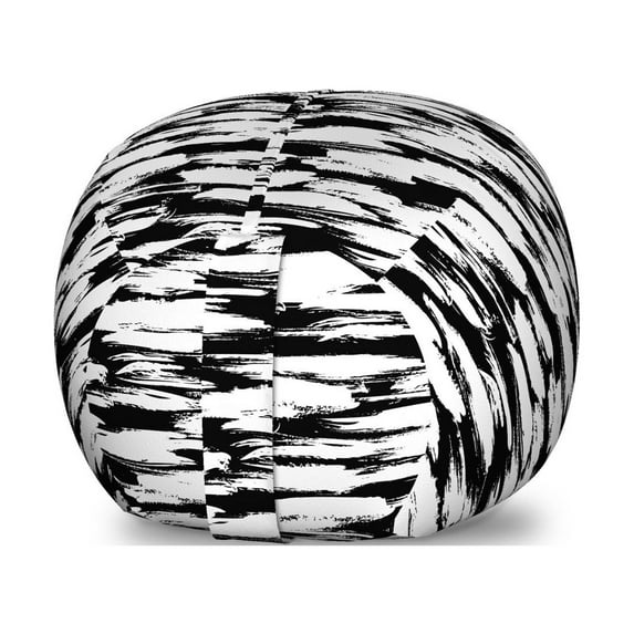 Retro Storage Toy Bag Chair, Bold Pattern with Thick Brushstrokes and Thin Stripes Monochrome, Stuffed Animal Organizer Washable Bag, Small Size, Black and White, by Ambesonne