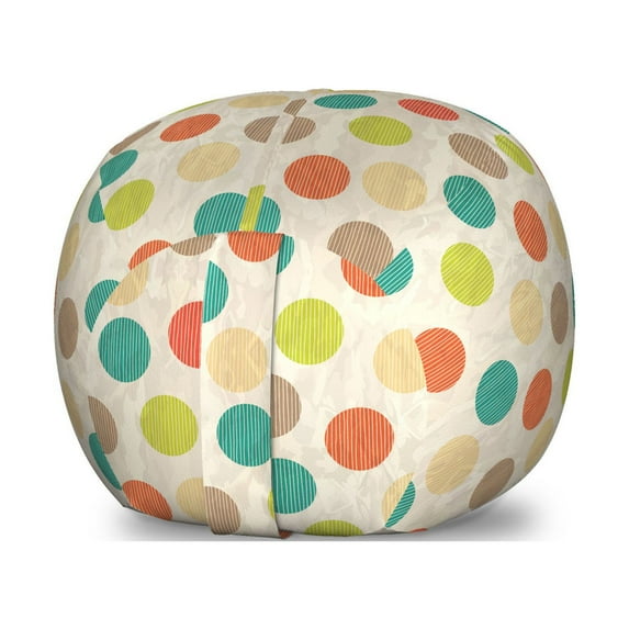 Retro Storage Toy Bag Chair, Colorful Pattern with Striped Circles on Grungy Background Funky Abstract and Spotty, Stuffed Animal Organizer Washable Bag, Large Size, Multicolor, by Ambesonne