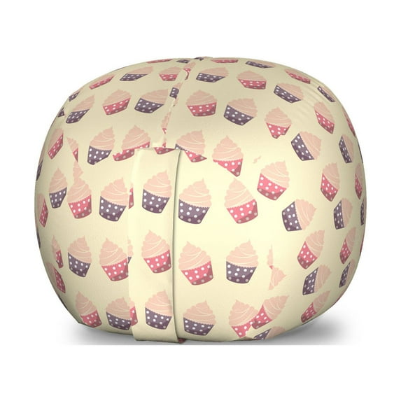 Retro Storage Toy Bag Chair, Cupcakes with Dots in Soft Colors Romantic Pastries Repetitive Vintage Art, Stuffed Animal Organizer Washable Bag, Small Size, Multicolor, by Ambesonne
