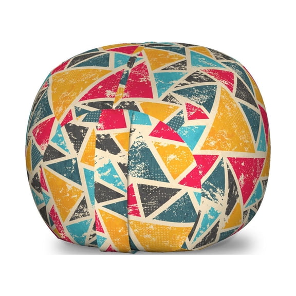 Retro Storage Toy Bag Chair, Funk Art Abstract Geometric Grunge Triangles Murky Graphic Design, Stuffed Animal Organizer Washable Bag, Large Size, Multicolor, by Ambesonne
