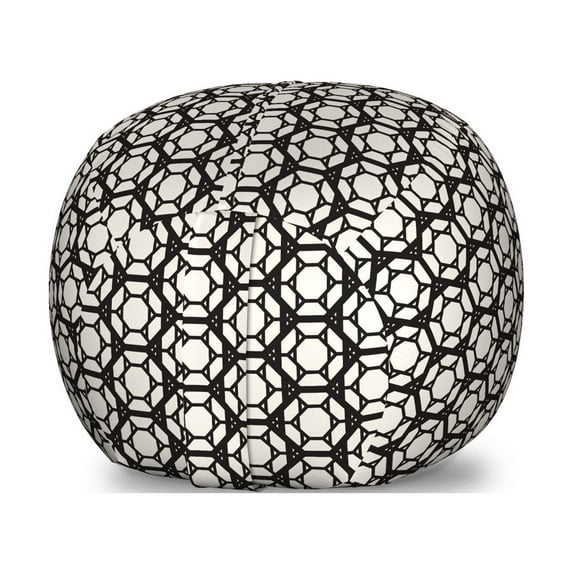 Retro Storage Toy Bag Chair, Geometric Hexagonal Minimalist Octagonal Abstract Grid Hipster Urban Illustration, Stuffed Animal Organizer Washable Bag, Small Size, Black Ivory, by Ambesonne