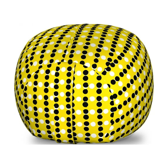 Retro Storage Toy Bag Chair, Geometric Inspired Abstract Polka Dotted Pattern in Rounds Design, Stuffed Animal Organizer Washable Bag, Large Size, Mustard and Charcoal Grey, by Ambesonne