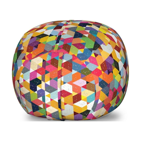 Retro Storage Toy Bag Chair, Lively Scene of Triangles Diamond Shapes and Other Polygons in Grunge Style, Stuffed Animal Organizer Washable Bag, Small Size, Multicolor, by Ambesonne