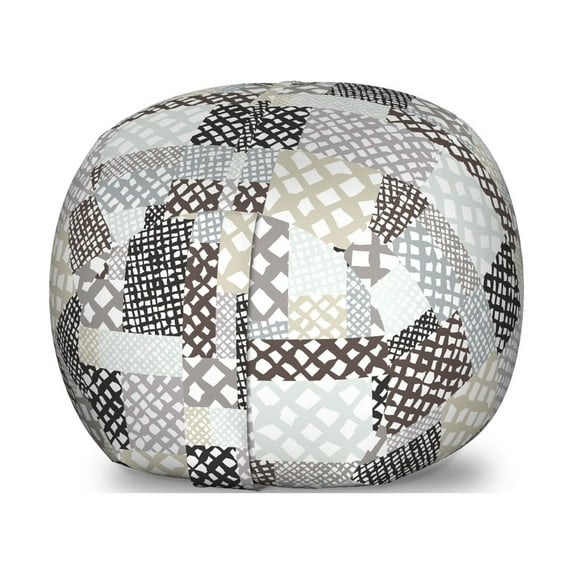 Retro Storage Toy Bag Chair, Mixed Patchwork Trippy Abstract with Formless Color Lines Design, Stuffed Animal Organizer Washable Bag, Small Size, Multicolor, by Ambesonne