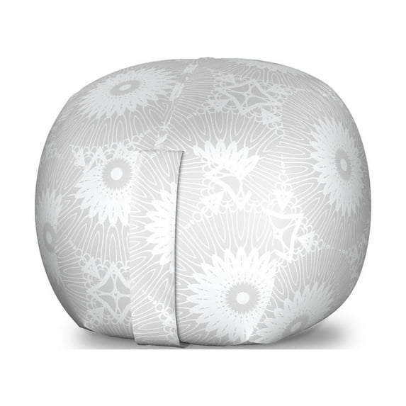Retro Storage Toy Bag Chair, Muted Toned Repeating Pattern of Vintage Floral Motifs in Greyscale Print, Stuffed Animal Organizer Washable Bag, Small Size, Pale Grey and White, by Ambesonne