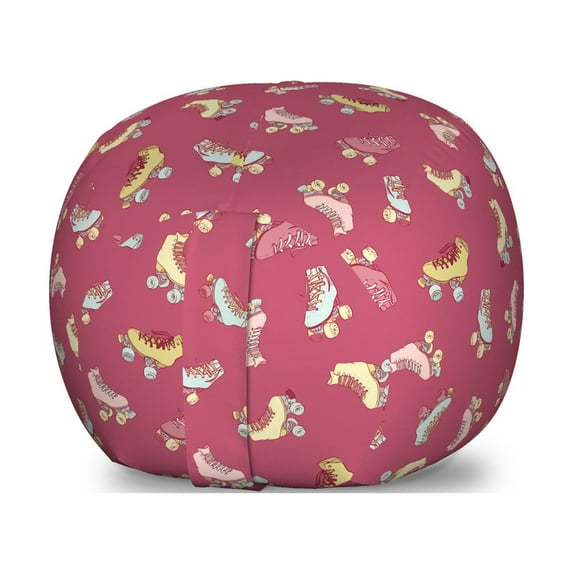 Retro Storage Toy Bag Chair, Nostalgic Style Funky Print of Repeated Roller Skates Street Fun Activity, Stuffed Animal Organizer Washable Bag, Small Size, Dried Rose Multicolor, by Ambesonne