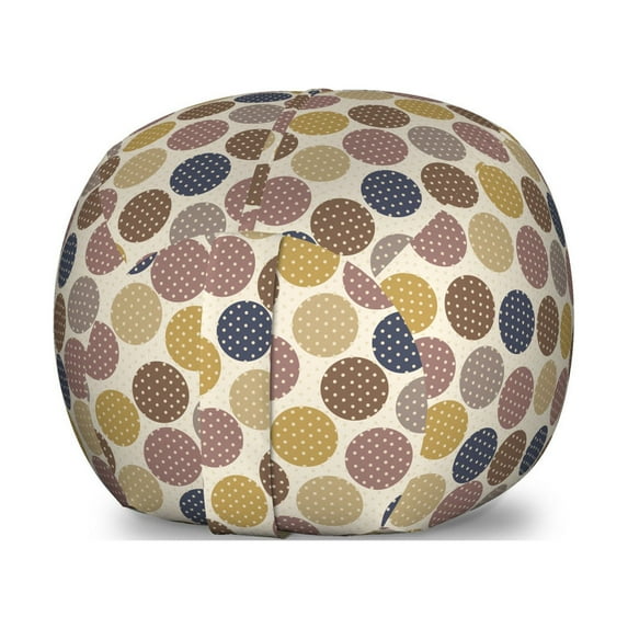 Retro Storage Toy Bag Chair, Polka Dots and Circles on an Eggshell Background, Stuffed Animal Organizer Washable Bag, Small Size, Multicolor, by Ambesonne