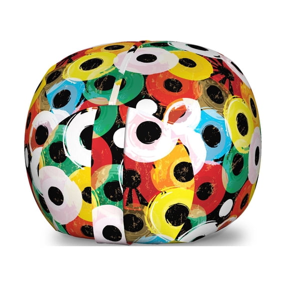 Retro Storage Toy Bag Chair, Records Vinyl Style Disc Shaped Vivid Rings with Strokes and Splashes Grunge Graphic, Stuffed Animal Organizer Washable Bag, Large Size, Multicolor, by Ambesonne