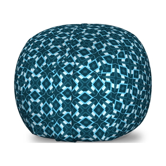 Retro Storage Toy Bag Chair, Vintage Geometric Arrangement with Rhombuses and Star Shapes Illustration, Stuffed Animal Organizer Washable Bag, Large Size, Dark Blue Pale Blue, by Ambesonne