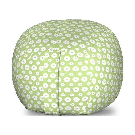 Retro Storage Toy Bag Chair, Vintage Geometrical Big and Small Polka Dots Inner Circles Symmetric Image, Stuffed Animal Organizer Washable Bag, Small Size, Pale Green and White, by Ambesonne