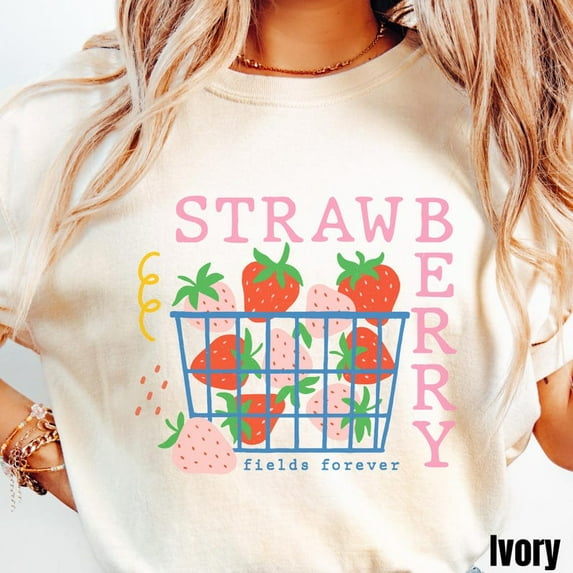 Retro Strawberry Shirt, Boho Strawberries Shirt, Pastel Summer Fruit Shirt, Farmers Market Shirt, Cute Cottagecore Gift TH220559