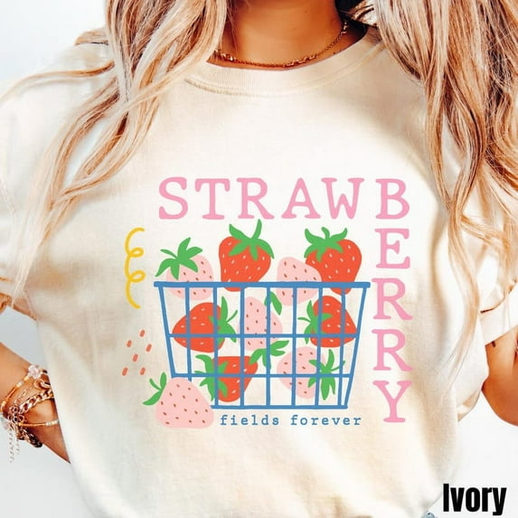 Retro Strawberry Shirt, Boho Strawberries Shirt, Pastel Summer Fruit Shirt, Farmers Market Shirt, Cute Cottagecore Gift TH220559