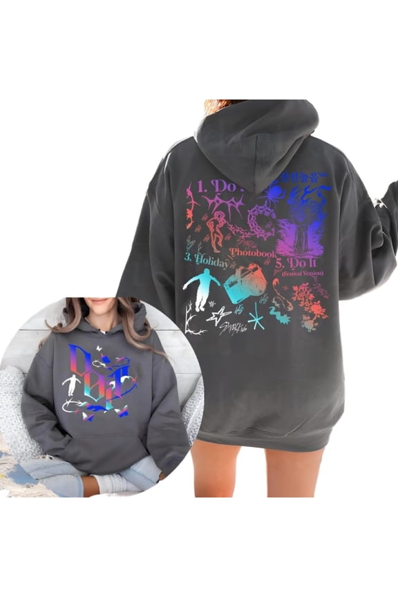 Retro Stray Kids DO IT Tracklist Merch Hoodie – Unisex Graphic Pullover Hooded Sweatshirt Streetwear for KPOP STAY Fans