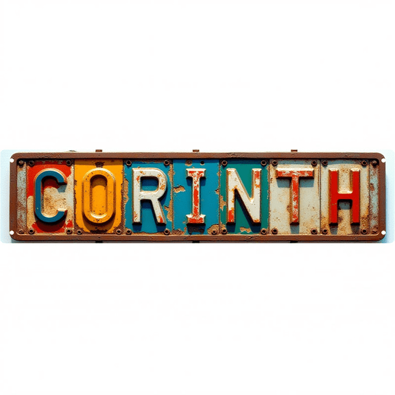 Retro Street Wall Sign 16*4 Inch Tin Art "CORINTH" for Bedroom Patio Garage Vintage Room Decor