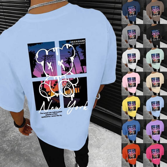 Retro Streetwear Hop T Shirts for Men Crewneck Short Sleeve Y2K Graphic Tee Relaxed Fit Summer Tops Orange XXXL