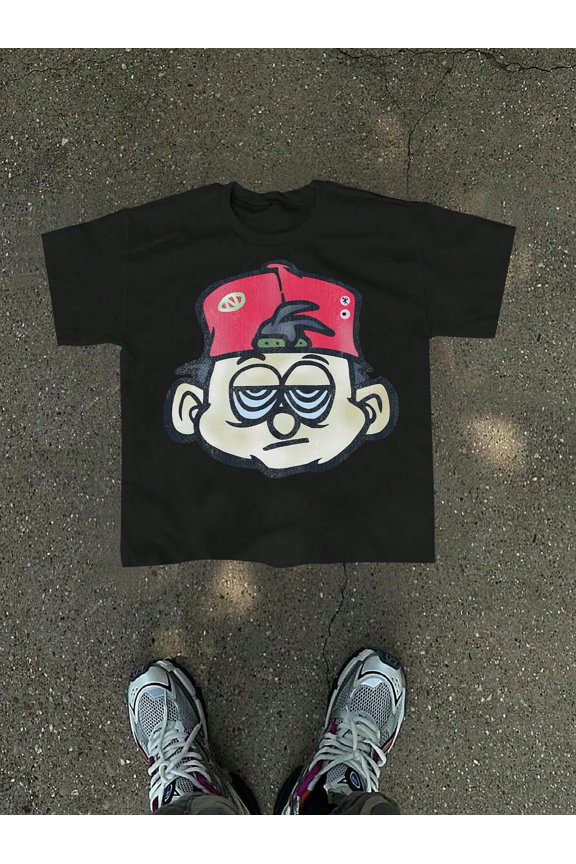 Retro Streetwear Sad Boy Cartoon Graphic Vintage Grunge Y2k Cotton Men's Women's T-Shirt