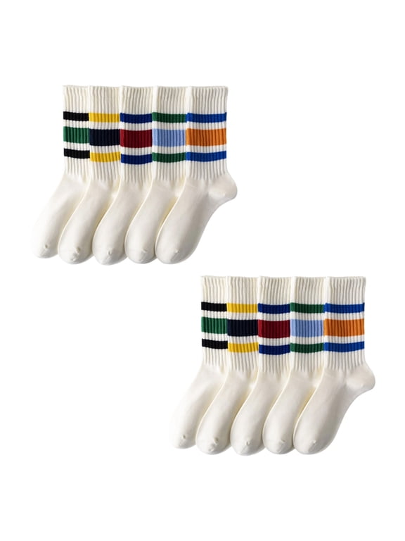 Retro Stripe Casual Slouch Crew Socks 5 Pair Soft Cotton Multiple Color Choices