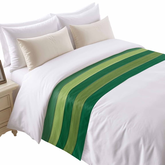 Retro Striped Bed Runner for Twin Size Bed, Green Wood Grain Country Gradient Stripes Soft Bedding Scarf Bedding Protector Slipcover Sofa Throw for Bedroom Hotel Guesthouse