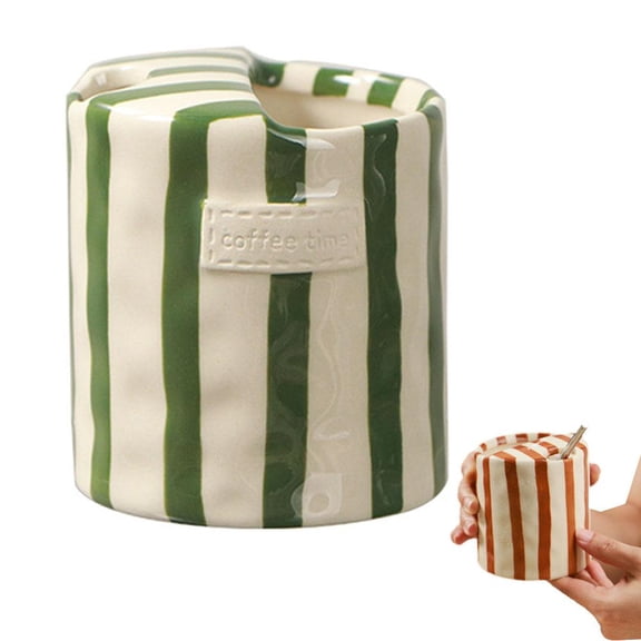 Retro Striped Coffee Mug,Coffee Mug Espresso Cup,Retro Striped Hand-Painted Ceramic Mark Hand-Held Cup,Vintage Hand-Painted Stripes Coffees Cups for Juice,Valentine's Day Mother's Day Gift