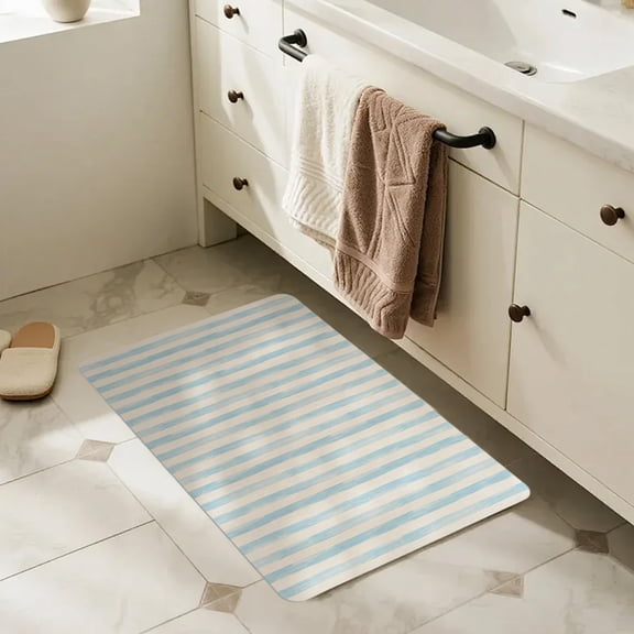 Retro Striped Diatom Mud Door Mats, 15.7 x 23.6 Inch Fast Drying Bathroom Rugs, Non Slip Indoor Floor Carpets for Spring Home Washroom Entryway Laundry Decor
