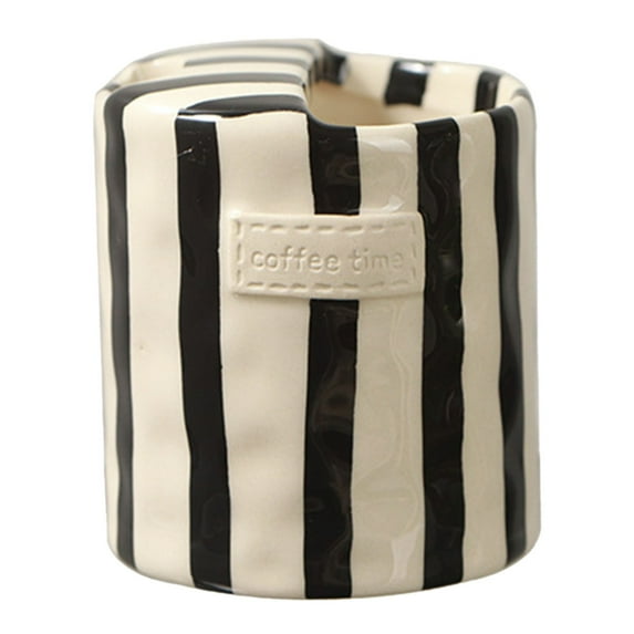 Retro Striped Hand-Painted Ceramic Mark Hand-Held Cup, 10oz Ceramic Coffee Mugs Porcelain Coffee Cup Hand-Painted Striped Art Multiple Use for Kitchen