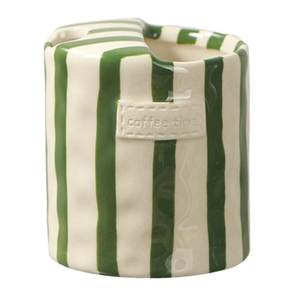 Retro Striped Hand-Painted Ceramic Mark Hand-Held Cup, 10oz Ceramic Coffee Mugs Porcelain Coffee Cup Hand-Painted Striped Art Multiple Use for Kitchen