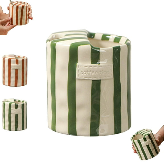 Retro Striped Hand-Painted Ceramic Mark Hand-Held Cup, Heat-Resistant Non-Slip Double-Enjoy Cup for Milk Coffee Juice, Non-Slip Double-Enjoy Cup for Milk Coffee Juice Latte Hot Cold Drinks cups