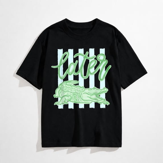 Retro Striped Later Gator Alligator Graphic T-Shirt, Summer Coastal Tee