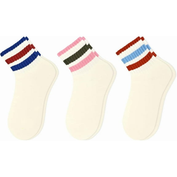 Retro Striped Mini Crew Socks Casual Novelty Fashion Vintage Athletic Cotton Ankle Socks for Women Men