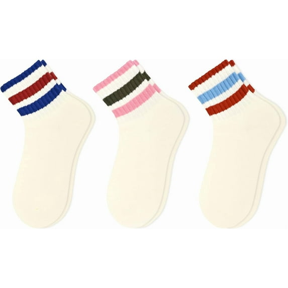 Retro Striped Mini Crew Socks Casual Novelty Fashion Vintage Athletic Cotton Ankle Socks for Women Men