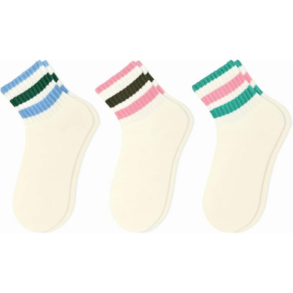 Retro Striped Mini Crew Socks Casual Novelty Fashion Vintage Athletic Cotton Ankle Socks for Women Men