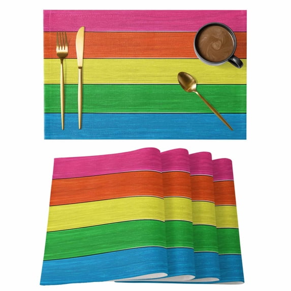 Retro Striped Placemats Set of 2, Green Brown Wood Grain Country Stripes Non-Slip Place Mats Washable Table Mats for Kitchen Dining Table Decorations Indoor/Outdoor