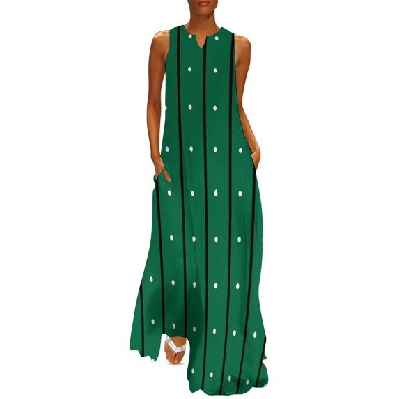 Retro Striped Polka Dot Dress Black And White Vintage Maxi Dress Aesthetic Bohemia Long Dresses Spring Sleeveless Design Vestido