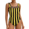 thumbnail image 1 of Retro Striped Swimsuit Colorful Print Female Swimwear One Piece Fashion Swimsuits Holiday Rave Push Up Sleeveless Bathing Suit, 1 of 7