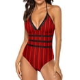 thumbnail image 1 of Retro Stripes Swimsuit Vertical Striped Swimwear One Piece Holiday Bodysuit Sleeveless Bathing Suit Women Push Up Beachwear, 1 of 5