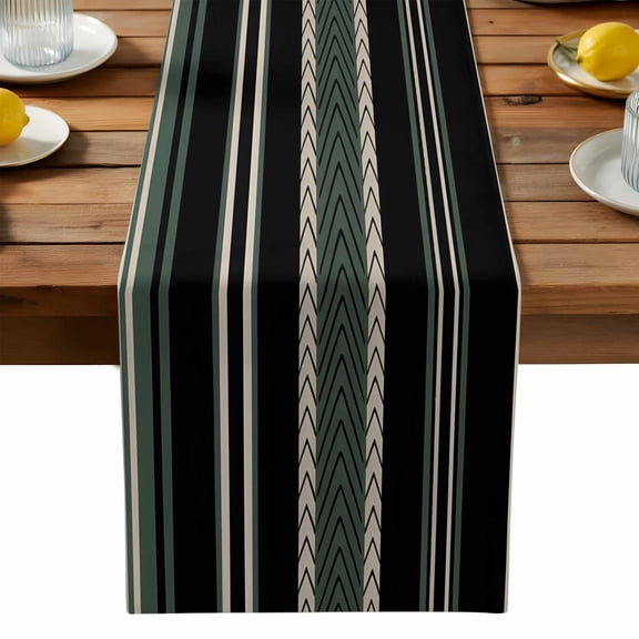Retro Stripes Table Runner, Beige Black Army Green Striped Vintage Kitchen Table Runners Dress Scarves for Table Decorations Party/Restaurant/Indoor Outdoor Use, 13x36in