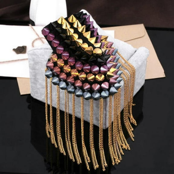 Retro Studded Brooch Epaulet Point Tapered Rivet Tassel Shoulder Board Epaulette