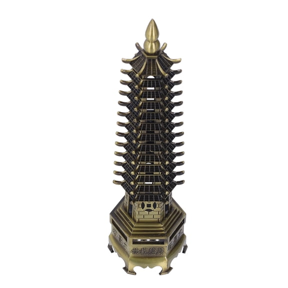 Retro Style 13 Floors Tower Model Desktop Ornaments Wenchang Tower Statue for Study Office Home Table Decor Gift Green Bronze 10.2 Inches / 26 cm
