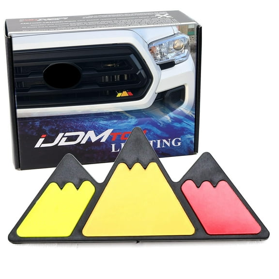 Retro Style 3-Color Trail Mountain Shape Grille Badge Emblem For Toyota Tacoma Tundra 4Runner FJ Cruiser RAV4 Hilux, etc (Yellow/Orange/Red)