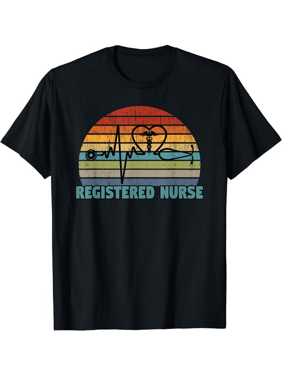 Retro Style 70s 80s Registered Nurse RN Heartbeat EKG Gifts T-Shirt Black Large