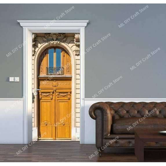 Retro Style Antique Vault Door Metal Door PVC Door Stickers Removable Self Adhesive Vintage Wall Dec
