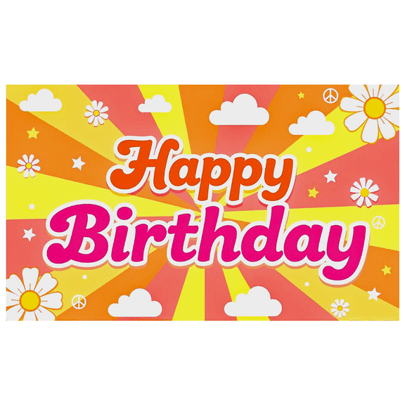 Retro Style Background with Sun Rays Flowers Clouds Happy Birthday Banner Party Supplies Photography Props Birthday Decoration Decorations Party Backdrop